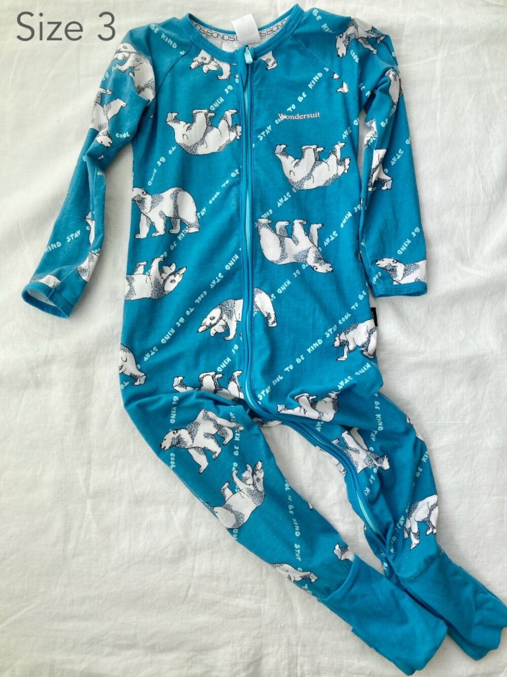 BONDS Size 3 Years Toddler Polar Bear Zip One Piece Romper Pajamas Wondersuit